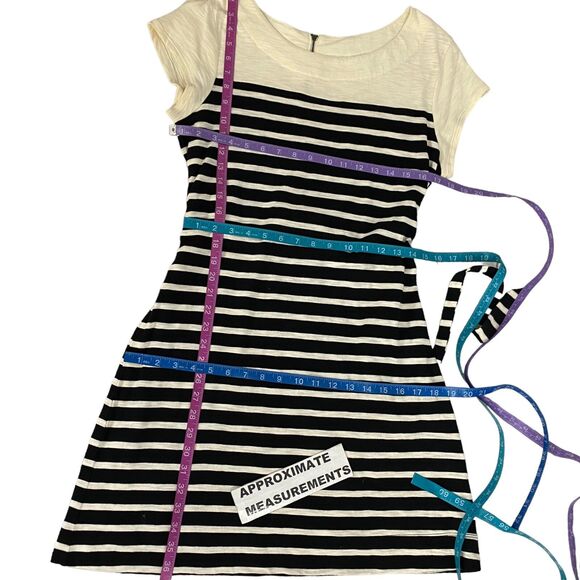 Merona Dress Womens Medium Stripe Belted Coastal Preppy Nautical Black Cream - Picture 6 of 15